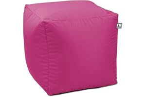 rucomfy Beanbags Indoor Outdoor Cube Bean Bag Pouffe. Home or Garden Extra Seating. Square Water Resistant Footstool 38 x 38cm (Cerise Pink)