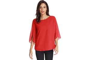 GRACE KARIN Camicia Donna Paillettes a Manica a 3/4 Top Elegante Girocollo Manicotto Split