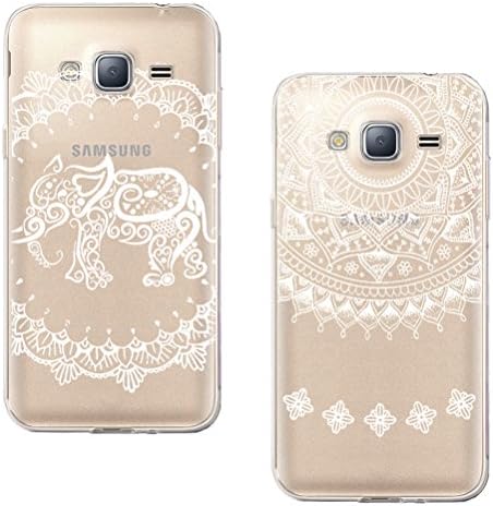 [2 Pack] Samsung Galaxy J3 2016 Case, White Tribal Mandala Henna Transparent Clear Design TPU Bumper Protective ShockproofBack Case Cover for Samsung Galaxy J3 2016
