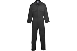 Portwest S998 Blomster Arbetsoverall Bomull Tryckknappar Fram Overall | Svart, L, UPF 50+, 6 Fickor, Generös Passform, Lång Ärm, Elastiskt Midjeband, Dold Tryckknappsstängning, Lättvikt, Hållbar