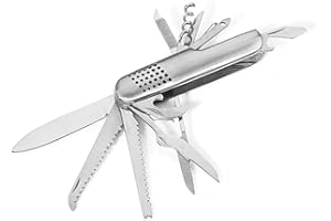 MOANATURA Navaja Multiusos con 11 Herramientas de Acero Inoxidable, para Caza, Pesca, Camping y más. Navaja Llavero Pequeña Plegable de Bolsillo con Funciones para Vivencias y Aventuras (metalico)