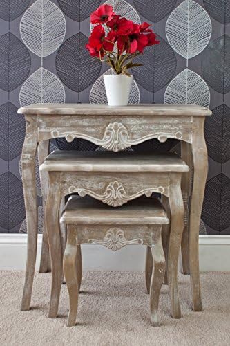 Nest of 3 Tables from the Bordeaux Collection in French Style Shabby Chic Natural Wood Wash Finish