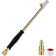 GODESON 1/4" FNPT Extended Reach Dual Head Air Chuck, 2-Way Connection 11.8" Extended Brass Air Chuck with Rubber Handle,Tire Chuck with Quick Plug for Semi, RV, Truck Dually Tires