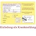 Produktbild Einladungskarten zum Geburtstag Motiv: Krankenschein 50 Stück (inkl. Druck Ihrer Daten und Texte) Krankmeldung 18 20 30 40 50 60 usw Arbeitsunfähigkeitsbescheinigung Einladung Geburtstagseinladung 18 30 40 50 60 jeder Geburtstag ist möglich