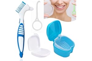 OYAYUBI Denture Brush Set, Dentures Bath Box, Braces Cleaner, Braces Cleaning Box, Storage Box, Denture Box, for Cleaning and Storing Braces or Dentures, Sky Blue