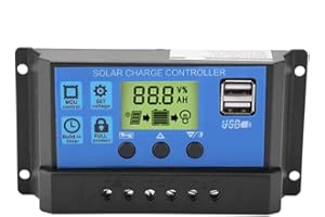 Genway 10 A, 20 A, 30 A, 12 V, 24 V, pannello solare intelligente, regolatore di carica PWM, regolatore solare con display LCD e 5 V, doppia porta USB, protezione da sovracorrente, per batteria
