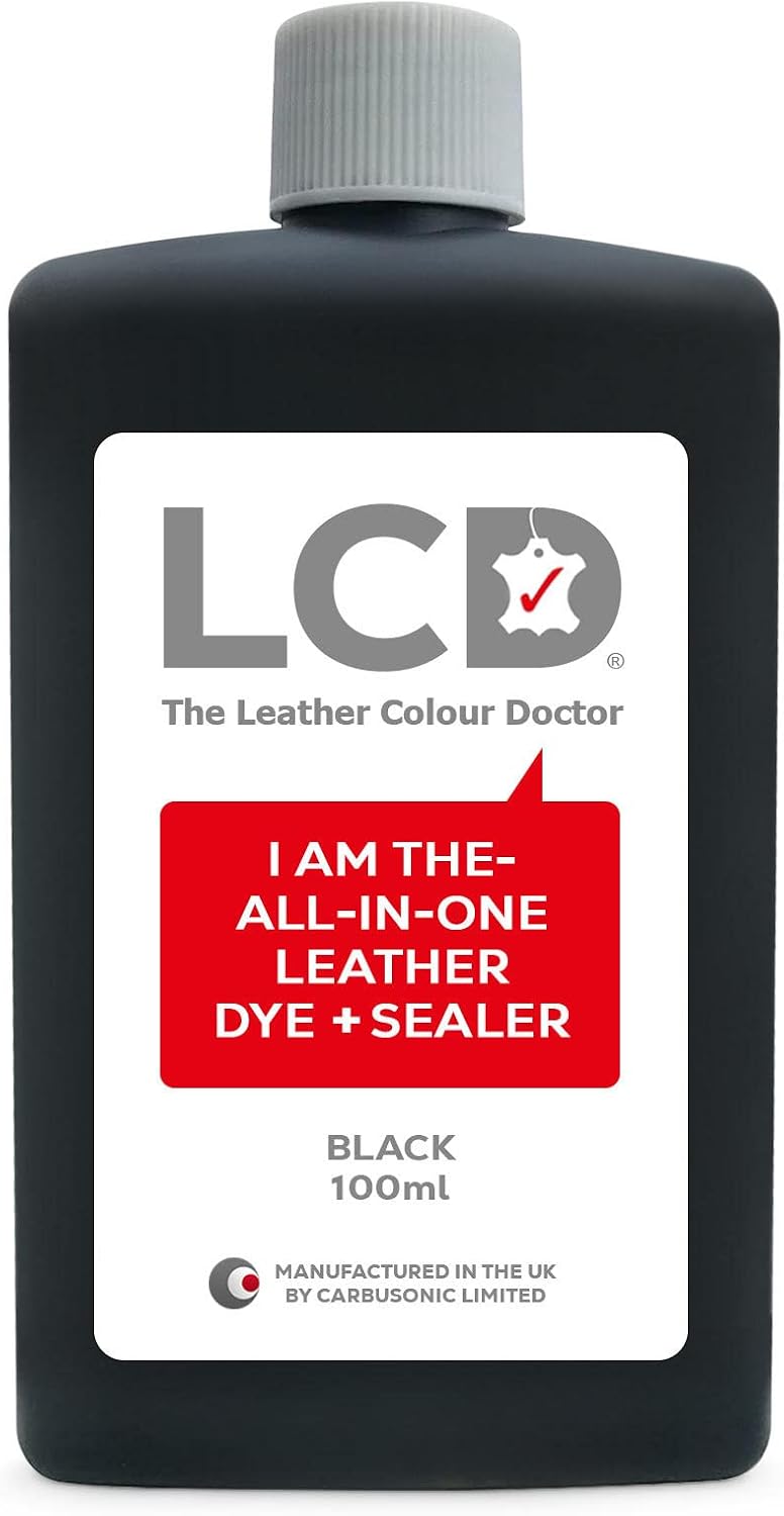 Black Leather Dye & Sealer 100ml – Repairs Scuffs, Fading & Colour Loss on Car Seats, Shoes, Jackets, Sofas & Handbags – Permanent Waterproof Leather Paint
