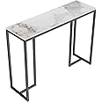 FATIVO Console Table Hallway Sintered Stone: Consoles Desk 100x30x78.5 cm High Gloss Cold Jadeite White Marble Texture with Black Legs Narrow Tall Modern Sofa Side Tables Entryway Living Room