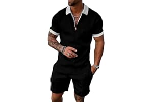 Osheoiso Trainingsanzug für Herren Sommer Sportanzug 2 Teiliges Outfit Sport Set Kurzarm T-Shirts + Kurze Hose Sets Freizeitanzug Männer Business Polo Hemd mit Revers Sporthose
