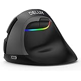 DELUX Vertical Mouse Wireless, Ergonomic Mouse with BT 4.0 and 2.4G Wireless Dual Mode, Built-in Rechargeable Battery, Silent