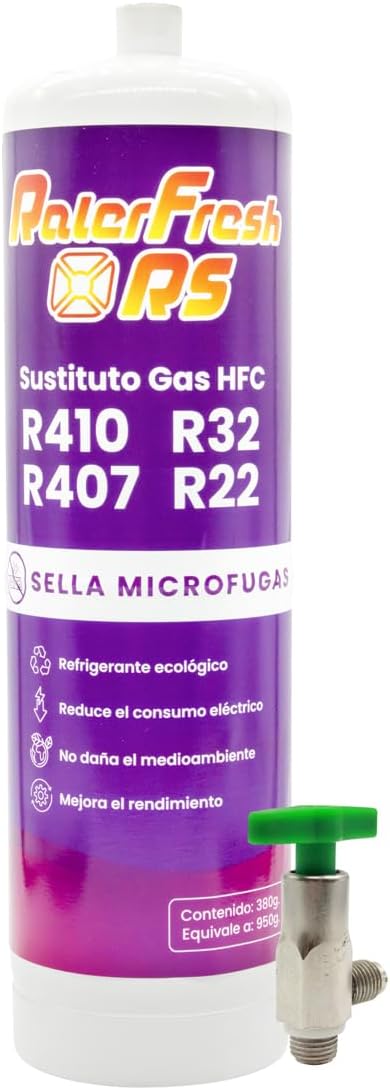 Botella Ralerfresh RS Gas Refrigerante sustituto R410, R32, R407 y R22 refrigerante para Aire Acondicionado Tipo Split (Botella + Llave)