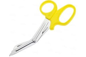 YNR Medical Scissors – Stainless Steel First Aid Scissors, Curved Paramedic with Serrated Blade, Trauma & Nurse Scissor for EMT, EMS, Vets, Nursing Use | (Yellow) 5.5 Inches
