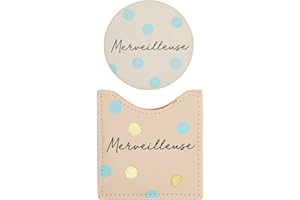 DRAEGER PARIS 1886 - Miroir de Poche Rond avec Étui Protecteur Crème - Accessoire Beauté Compact Idéal pour Sac à Main - Dimensions 8 x 8,5 cm - Message Personnalisé - Cadeau Tendance et Pratique