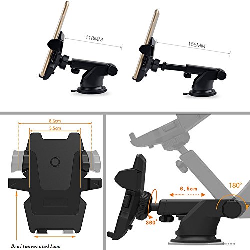 TOAOB Schwarz Handyhalterung Mit Saugnapf Universelle 360° Drehung Kfz Halterungen Autohalterung für iPhone 6 6s/6 Plus/6s Plus/7, Samsung S6/edge/edge+/S7/S7 edge, Note 5, LG G5, Nexus 5X/6/6P, Moto, HTC, Sony - 2