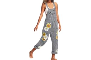 ORANDESIGNE Combinaison Femme Femme Salopette en Jeans Slim Jumpsuit Pantalon Floral Casual Grand Taille pour Printemps Automne