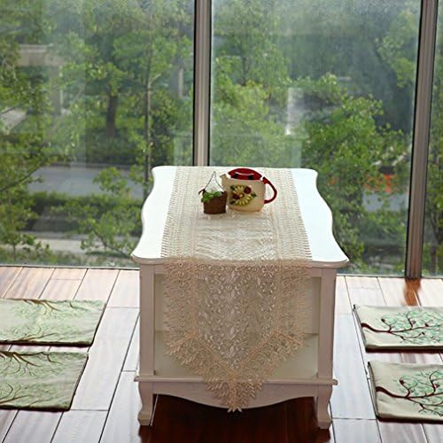 Table Runner Retro Table Runner Crochet Doilies Placemats Lace Square Embroidery Cotton Lace Tassel Doily Coffee Table Fabric TV Cabinet Wedding Decorations Home Decoration ( Color : Beige , Size : 40*200cm )