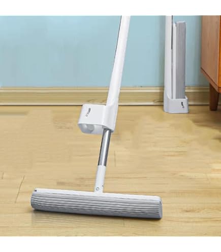 Green Mop Set 30 – 02 – Green Mop 30 cm + manico + spugna di ricambio + secchio da 10 litri in bianco – mocio doppio strizzatore assorbente PVA