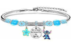 Gamtoise Stitch Bracelets Bracelets Gift for Girls Silver Pendant Adjustable Jewellery Stitch Cartoon Reminder Gift for Daughter Sisters Friends Colleague Birthday Christmas