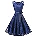 Produktbild Amphia Damen Spitzen Rockabilly Kleid Festlich Partykleid Cocktailkleid Brautjungfern Kleid Rundhals/V Ausschnitt Ärmellos (Blau, XXXL)