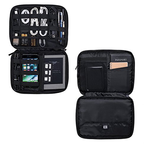 BAGSMART Kompakte Eletronik Aufbewahrungstasche Doppelte Fächer für Tablet, USB Stick , Kabel, Speicherkarte Blau - 3