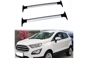 BRALEM 2 pezzi Auto Tetto Cremagliera Per Ford Ecosport 2013-2020, Alluminio Attraverso Barre Ringhiera Vettore, Carico Vettore, Bicicletta Bagaglio Cremagliera, Supporto Rotaie,Silver