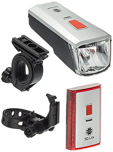 Büchel Batterieleuchtenset LED-AKKU Set-Leuchtturm Pro 40 Lux StVZO Zugelassen für alle Räder, Silber/Schwarz, 51125700 - 2