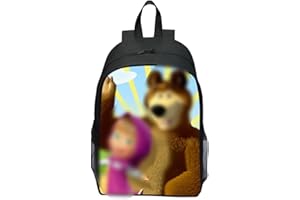 ZGCXRTO Ma-sha and the Bear Theme Backpack for Children, Boys, School Bags for Teenagers, Casual, High School Bags, Primary School, 3D Printed School Bag, Large Capacity, Backpack with Side Pocket,