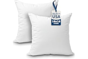 Foamily Throw Pillows Insert Set of 2 - 18 x 18 Insert For Decorative Pillow Covers - Made in USA - Bed and Couch Pillows @ M&A STYLES LTD