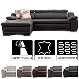 Moderne Kunstleder Sitzecke fürs Wohnzimmer mit verstellbaren Kopteilen und großem Longchair links zum Entspannen