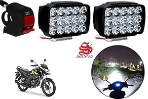 SHOP4U Waterproof 15 LED Fog Light Head Lamp for Honda CB Shine SP (Set of 2, Free On/Off Switch)