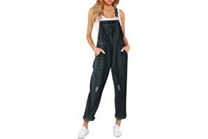 NerYuo Jumpsuit for Women Dungarees UK Womens Casual Stretch Adjustable Straps Pockets Ripped Distressed Long Pants Jeans Dungarees Denim Bib Overalls Jeans Pants