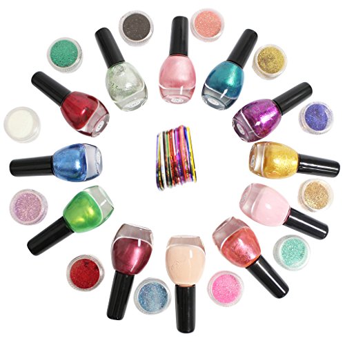 54 piece nail art decoration set with nail polishes, nail tape and glitter pots by Kurtzy TM