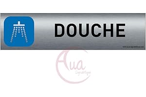 AUA SIGNALETIQUE - Plaque de porte Aluminium brossé imprimé AluSign - 200x50 mm - Double Face adhésif au dos - Impression UV directement sur l'aluminium (Pas de contre collage) (Douche)
