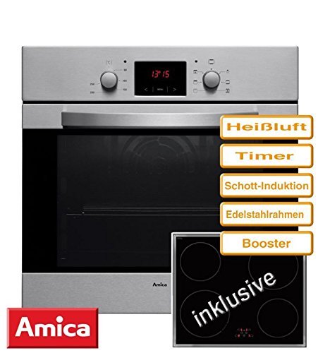 Preisvergleich Produktbild Herd Set / Einbaubackofen Umluft + autarkes Induktionskochfeld / Timer / Booster / Edelstahl