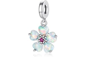 Amuefer Nature Flowers Hexapod Dangle Charms na bransoletkę i naszyjnik, wisiorek ze srebra wysokiej próby z cyrkonią, Boże Narodzenie urodziny urodziny Boże Narodzenie biżuteria prezenty dla kobiet