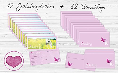 Set: 12 große Pferde Einladungskarten mit 12 Umschlägen zum Kindergeburtstag von BeriluDesign | Kinder Geburtstag-Einladungen Karten Feier Party Mädchen - 3