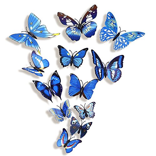UWILD® 3D Schmetterling wandaufkleber 3D Wandtattoo Wand Aufkleber Wandsticker Schmetterling Aufkleber Schmetterlinge im 3D-Style Wanddekoration mit Klebepunkten zur Fixierung (Klebepunkten+ Magnet) (12 Blau+12 Lila) - 5
