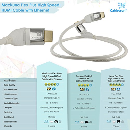Mackuna Flex **Neueste Version** 3M (3 Meter) HDMI Flexibel Kabel **verfügt über Dreh- und Schwenkbare Stecker 24K Gold** mit Ethernet (Neueste Version 2.0 / 1.4a 21 Gbps) 1080p, 4k2k, PS4, XBOX ONE, DVD, Blu-ray, SKY HD, UHD, FULL HD LCD, PLASMA & LED TVs, 3D TV , ARC, Dolby TrueHD Audiowiedergabe - 6