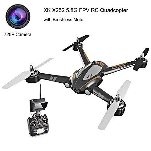 XK X252 5.8G FPV 7CH 6-Axis Gyro Drone RC Quadcopter RTF 1804 Brushless Motor, with 720P Camera -Black