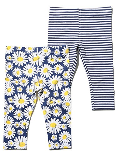 M&Co Baby Girls Classic Stretch Cotton Stripe And Daisy Floral Print Casual Comfort Legging - 2 Pack Navy 12/18 Mnth