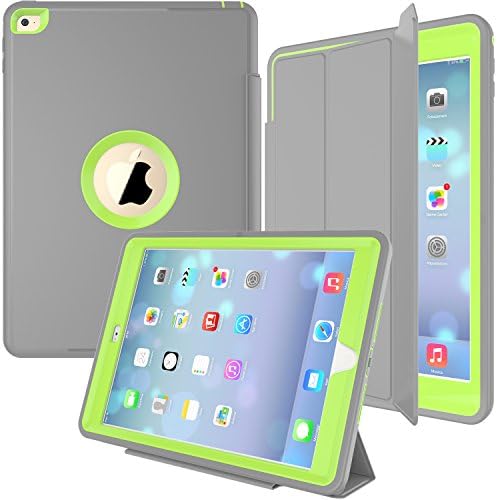 iPad Air 2 case, Smart Case HEAVY DUTY EXTREME Protection / Rugged Slim Dual Layer Protective Cover With Standing 3 in 1 for iPad Air 2 (2014-2016) - Color (Gray+Green)