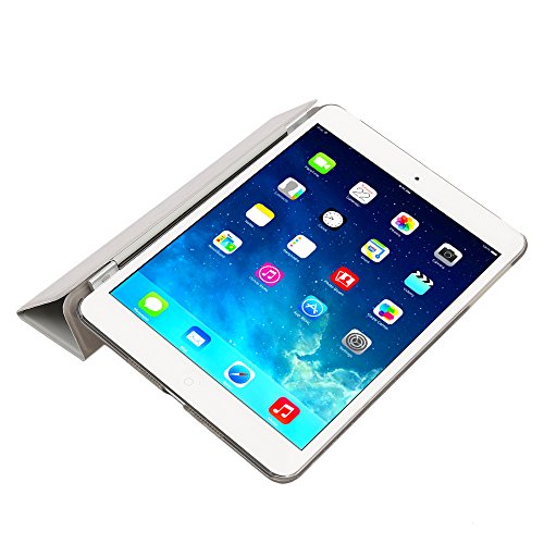 Besmall Neu Ultra Slim Edles iPad mini1 2 3 Hülle – Smart Cover Leder Case Schutz Hülle Tasche + Back Case – inkl. Displayschutzfolie Reinigungstuch Stift mit Multi Ständer Auto Sleep Wake (iPad mini1/2/3, Farbe:Grau) - 2