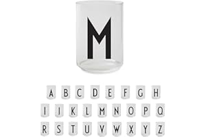 Design Letters Bicchieri Acqua Vetro con Iniziale (A-Z) | Idee Regalo Uomo & Regalo Donna | Vetro Borosilicato Progettato in Danimarca | Perfetto per Decorazioni da Tavola | Lettera Bicchieri | 350 Ml