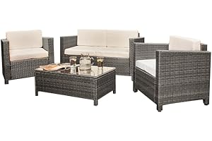 Comfy Living Rattan 4 seat Wicker Weave Garden Furniture Conservatory Sofa Set in Grey