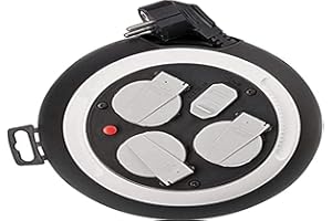 Brennenstuhl Comfort-Line enrollacables doméstico con 4 enchufes y USB (cable de 3 m, alargador eléctrico enrollable, para uso al hogar, carga USB) negro/blanco