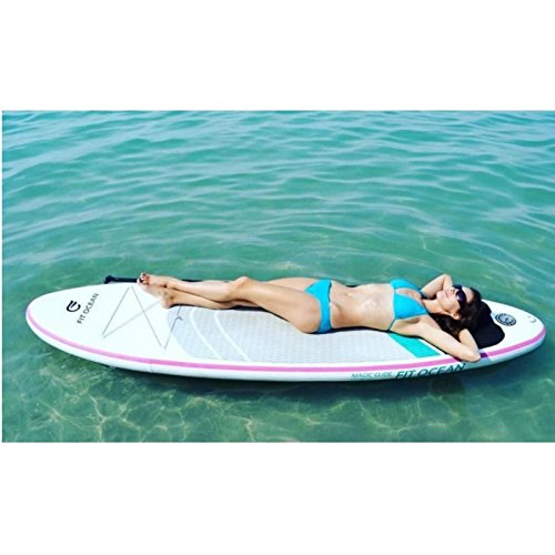 FIT OCEAN Lady 9’9 aufblasbares 15 CM dickes Stand Up Paddelboard. EINFACHER PADDELN LERNEN: SICHERES STEHEN UND SUPER AUFTRIEB. Inkl. Doppelhub-Pumpe + grosse Tragetasche. iSUP 297x76x15cm dicke Militärqualität, sehr steif/ paddeln mit trockenen Füssen. - 3