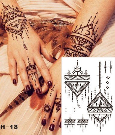 3 Bögen Henna TATTOO SCHWARZ Black Dream Fake Flash Tattoo Aufkleber - 3