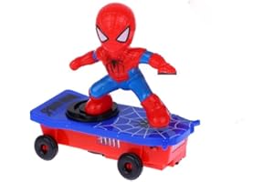 Qxiao Spiderman Scooter Toys Spiderman Automatic Flip Rotation Skateboard Toy Electric Music Toy for Kids Birthday Gift Spider Theme Party Supplies Decorations