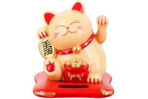 dropee Gatto Fortunato - Gatto Cinese Maneki Neko con Braccio Mobile Energia Solare, Statuina Gatto Porta Fortuna Giapponese Originale Gatto di Benvenuto per Casa Decorazioni(Giallo)