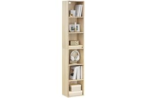 ‎WOLTU WOLTU Regał na książki, regał stojący, regał do przechowywania, ścianka działowa, regał biurowy, szafka na akta, 6 półek, materiał drewnopochodny, 30 x 158,5 x 24 cm (szer. x wys. x gł.), jasny dąb